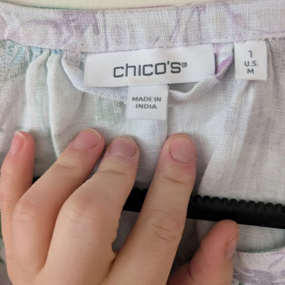 Chico's Linen‎ Button Down Floral Lightweight Shirt Dress Size 1 (Medium) - Picture 3 of 7